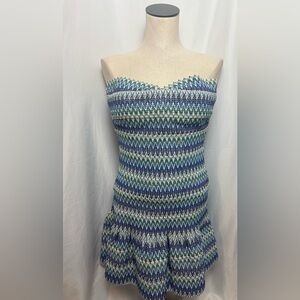 Wow Couture Colorful Embroidered Mini Dress Kentucky derby Strapless Dress Small
